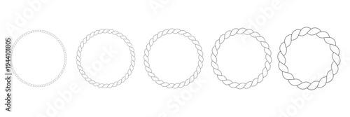 Twisted Rope Circle Frame Set Nautical String Round Border Decorative Vector Illustration Isolated on White Background
