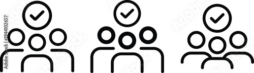 Group of stylized people icons with a checkmark above indicating approval or success in business settings