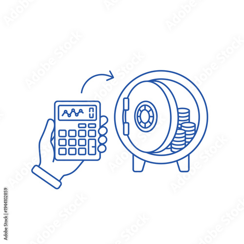 Calculator and Safe with Coins Illustrating Financial Management.