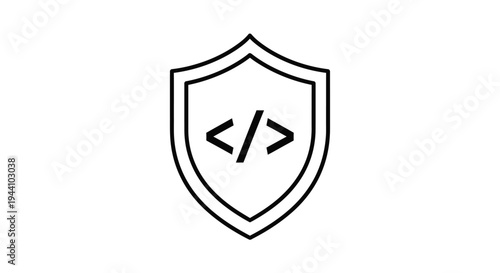 Shield with coding symbol logo icon.