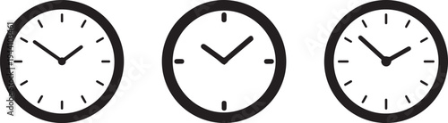 Set of 3 clock icons vector, black and white