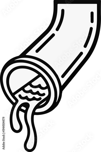 A black and white line drawing of a pipe discharging liquid