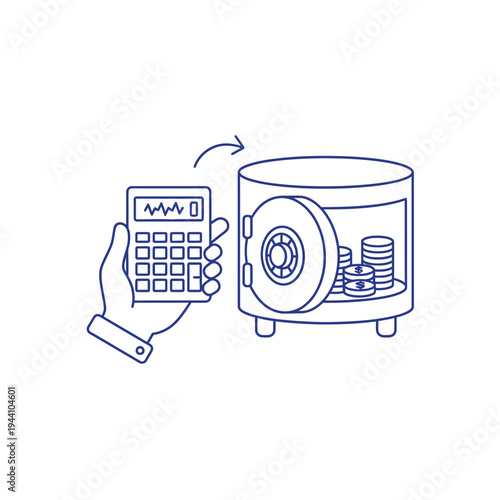 Calculator and Safe with Coins Illustrating Financial Security.