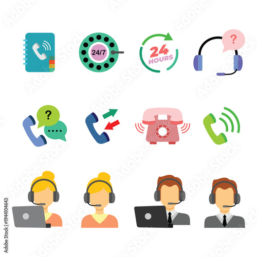 Illustration of virtual assistant icon and hotline customer service