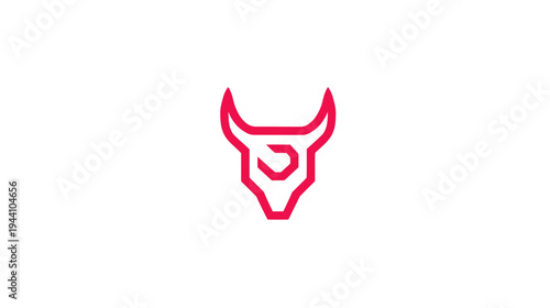 Modern minimalist red outline bull head icon. Vector graphic design symbolizing strength, power, determination, and success.
