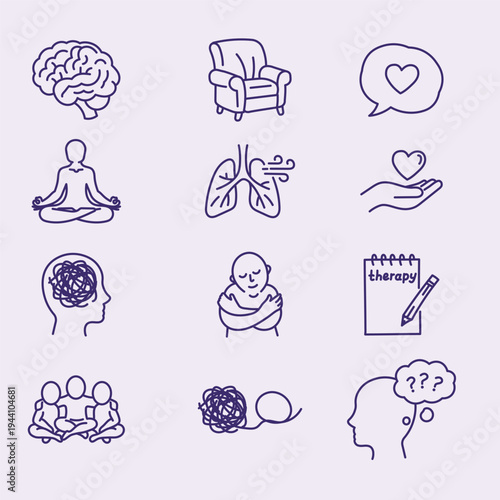 Hand Drawn Mental Health Therapy Outline Icon Set