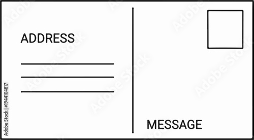A blank postcard with areas for address, message, and a stamp