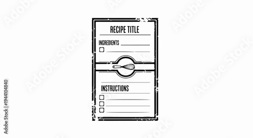 A blank recipe card with spaces for , ingredients, and instructions