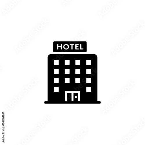 Hotel building silhouette icon logo design. Accommodation sign and symbol. Hotel building icon. Travel and tourism lodging.