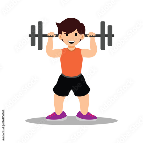 Vector illustration of a man training with barbel workout sport