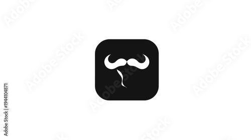 Minimalist Black App Icon with White Elegant Mustache Design on a Clean White Background, Digital Graphic Element