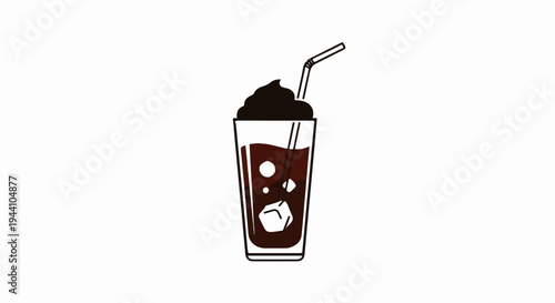 A tall glass of dark iced beverage topped with whipped cream