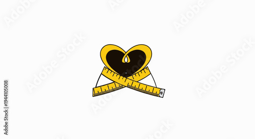 A stylized heart of yellow and black is overlaid with a yellow measuring tape