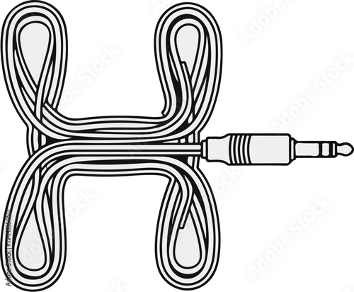 A stylized illustration of a neatly coiled audio cable with a plug
