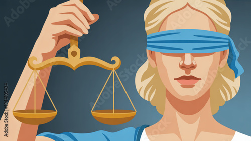 Woman representing justice with blindfold holding scales of balance and fairness in her hand