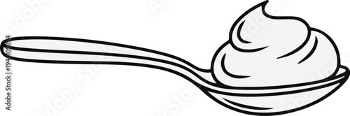 A stylized drawing of a spoon filled with a dollop of whipped cream