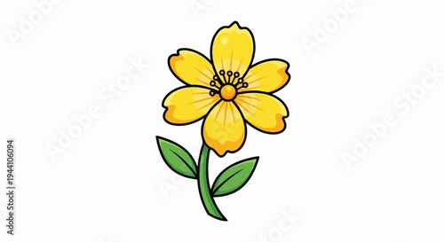 A simple, stylized yellow flower with green leaves and stem