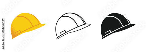 Hard Hat Front View Icon Set. Safety Helmet for Construction Site Worker, Builder, and Industrial Protection.