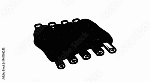 A simplified black ink drawing of a rack of pork ribs on a white background