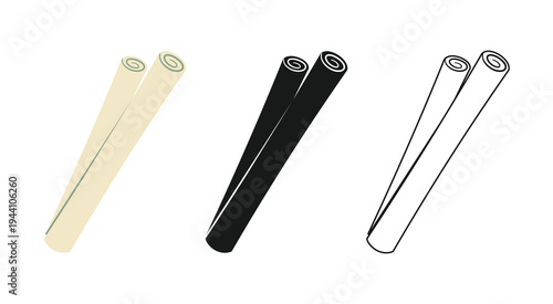 Rolled Blueprints Illustration Set. Architectural House Plans and Engineering Project Drafts for Building Design