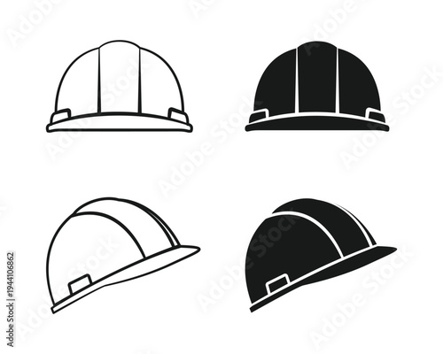 Hard Hat Front View Icon Set. Safety Helmet for Construction Site Worker, Builder, and Industrial Protection.