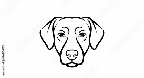 A simple line art portrait of a dog's face, looking forward
