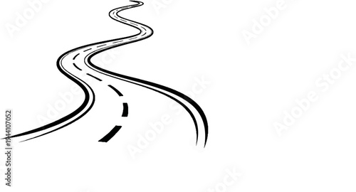 A sketch of a winding road with dashed and solid lines