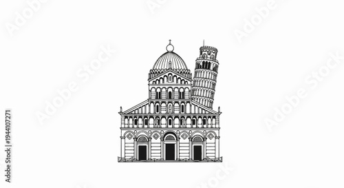 A sketch of the Pisa Cathedral and its iconic leaning bell tower