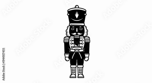 A vintage black and white illustration of a nutcracker soldier