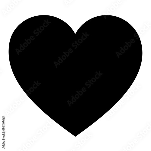 Solid black heart shape rendered in a clean vector style functions as a universal icon for love, charity, or liking something important.