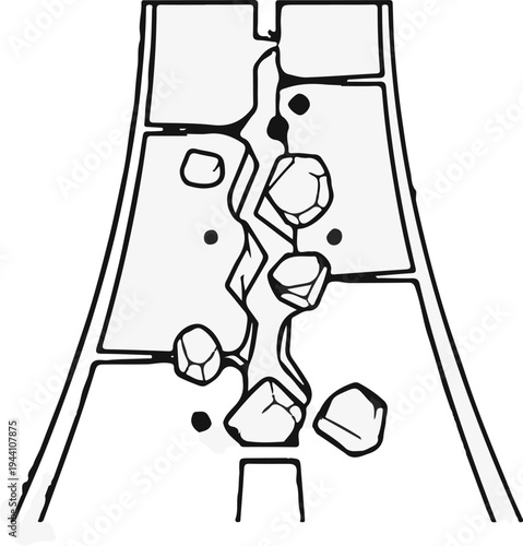 Abstract geometric drawing of a tiered structure with crystalline formations