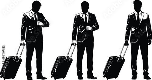 Business Traveler Silhouette Set with Suitcase for Professional Trip Corporate Executive Travel Concept and Global Commuter Vector Illustration Design