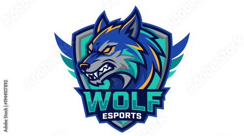 Fierce wolf logo representing an esports team, showcasing a stylized wolf head with vibrant colors