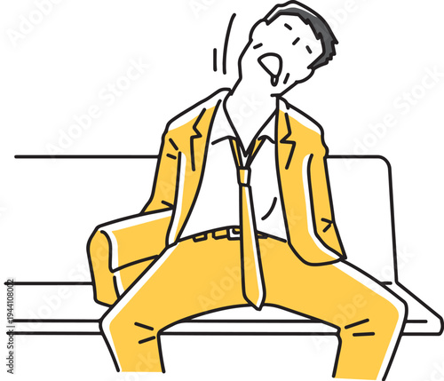 ベンチでよだれを垂らしながら寝る男性社員