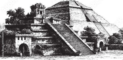 Teotihuacan, Mexico illustration on a white background. This vector illustration can be used in any size you like for advertising, logos, and other work.