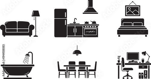 Set of wave icons demonstrating various forms and movements of ocean water creating beautiful patterns silhouette vector