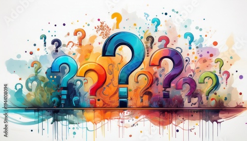colorful frequently asked questions concept with question marks on white background