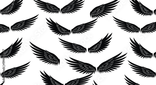 Wings pattern silhouette illustration, angel feather artwork, decorative vector design, bold graphic icon, black white repeating symbol
