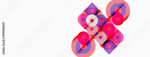 Abstract geometric shapes, pinks, purples, whites overlap. Minimalist design, clean lines, modern aesthetic. Simple composition, flat illustration.