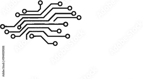 Abstract graphic representation of a circuit board with black lines and circles