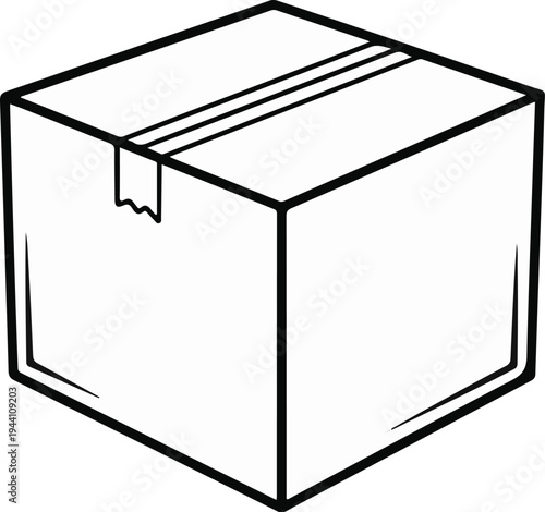 A simple line drawing of a closed cardboard box with tape on top