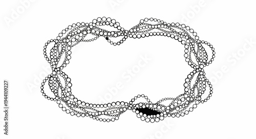 Abstract illustration of multiple strands of small pearls forming a decorative oval border