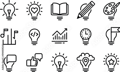 Light Bulb Collection Silhouette Icon Set Idea Bulb Typography Silhouette Icon Pack