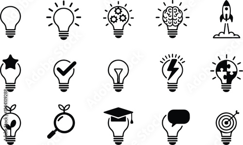 Light Bulb Collection Silhouette Icon Set Idea Bulb Typography Silhouette Icon Pack