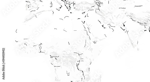 Abstract map with prominent black lines indicating rivers and topography