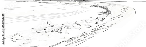 Abstract monochrome depiction of a curving path with scattered debris