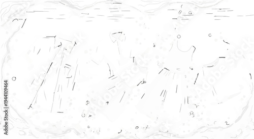 Abstract monochrome sketch with scattered lines and circular elements