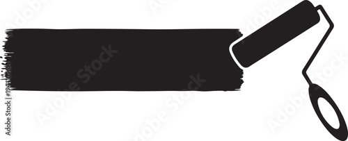 Paint roller creating wide black stroke for design, art, or renovation applications on transparent background