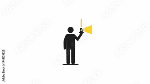 Man holding a loudspeaker device.