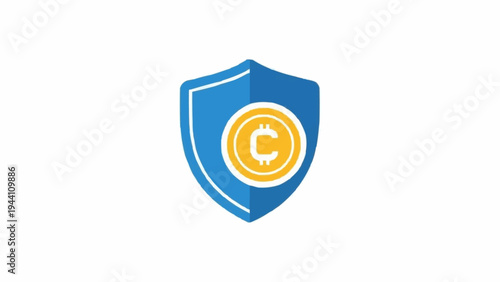 Blue shield with gold coin logo.